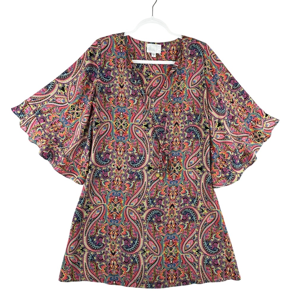 Atina‎ Cristina Paisley Print V Neck Flutter Sleeve Mini Dress Women Size Small